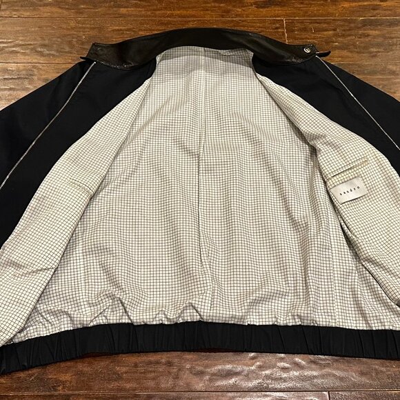 Sandro Paris Black Harrington Jacket – Leather Collar – Size Mens M/L - Picture 5 of 12